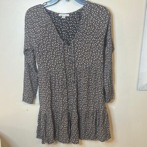 American Eagle Outfitters Black and White Ruffled Long Sleeve Sundress